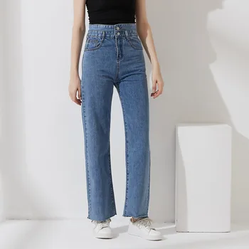 Wixra Høj Talje Jeans Kvinder Lige Koreansk Smarte Vintage Nye Casual Street Style Denim Bukser Bukser Pantalon Femme Tøj