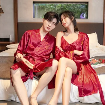 Women/men Size Exy Pajamas Summer Sleepwear Silk Bath Robe Loose Pajamas
