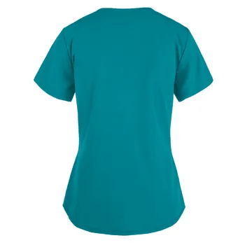 Women Print Nursing Scrubs Tops T Shirt Casual Short Sleeve Scrubs Uniforms Nurse V-neck Pocket Clothes Beauty Salon Workwear A5