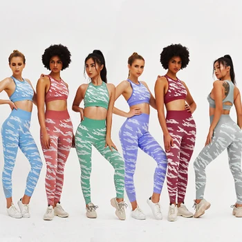 Women ' s Yoga-Camo Sæt Ærmeløs Sportstøj Åndbart Fitnesscenter Passer til Bh Og Leggings, Strømpebukser Paddes Trænings-og Kører Træning 2STK 2020