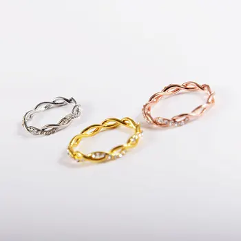 Woozu Nye Guld Guld Sølv Farve Zircon Twist Geometriske Ring Mode Dame Luksus-Udskæring Design Wedding Party Ring Gave
