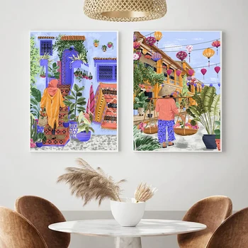 WTQ Moderne Vietnam Kvinde Væg Kunst, Lærred Maleri Plakater Udskriver Tropiske Plante Botaniske Billeder Boho Galleri Hjem Dekoration
