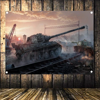 WW2 GER Tyske Panzer T-VI Tiger Tank Kamp Scene Militære Plakater, Flag, Banner-Tapetet Vægmaleri i Vintage-stil Polstring B2