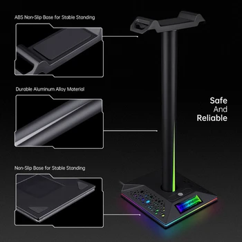 X37D Ajazz RGB Gaming Hovedtelefoner Stå Bruser Headset Bøjle Base USB-Port til Skrivebordet Hovedtelefon Tilbehør