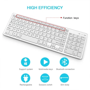 X7AA Bluetooth-Tastatur 102 Taster Genopladelige Trådløse Bluetooth-Tastatur med numerisk tastatur til Bærbar computer, Tablet, Mobiltelefon