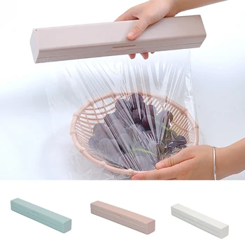 X7AB Kreative Rektangel Klamre sig Wrap opbevaringsboks med Cutter Plast Wrap Dispenser Roll Tilfælde Konserveringsmiddel Film Dispenser Box