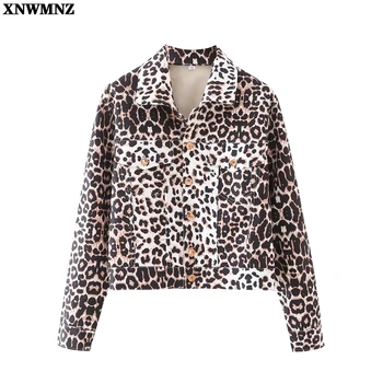 XNWMNZ Nye 2021 Kvinder Vintage Leopard Jakke Kvinder med Lange Ærmer Enkelt Breasted Efteråret Pels Kort Overtøj Chaquetas Toppe ZA