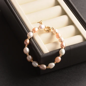 YIKALAISI 7-8mm Drop Form Naturlige Ferskvands Perle Multi Farve Armbånd Ægte Perle Smykker Stil For Kvinder