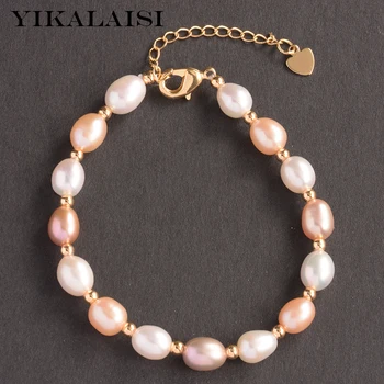 YIKALAISI 7-8mm Drop Form Naturlige Ferskvands Perle Multi Farve Armbånd Ægte Perle Smykker Stil For Kvinder