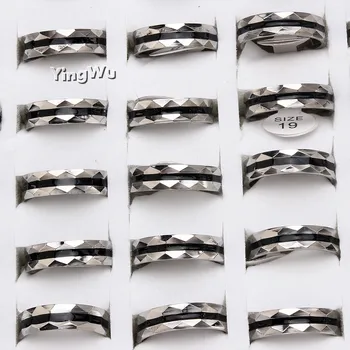 Yingwu Fashion Sort Sølv 316L Rustfrit Stål Ringe til Kvinder, Mænd Smykker Bulk-Masser