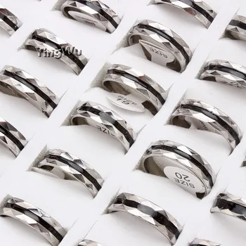Yingwu Fashion Sort Sølv 316L Rustfrit Stål Ringe til Kvinder, Mænd Smykker Bulk-Masser