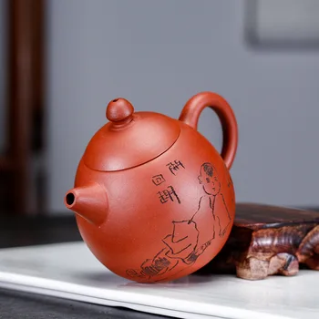 Yixing Mørk-rød Emaljeret Keramik Tepotte Berømte Fuld Manuel Klart, Cement Bogstaver Dragon Æg, Pot