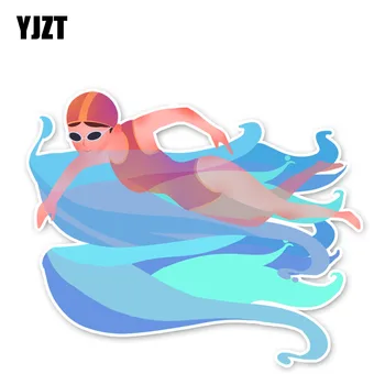 YJZT 11.1*13.1 CM EN Lille Pige Svømning for At Holde sig i form af Bil Klistermærker Tilbehør 11A1664