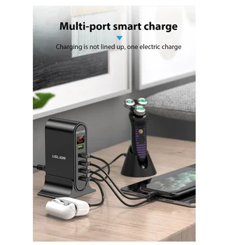 Ymesy Bærbare 5-port USB-Mobiltelefon-Oplader, Smart LED Digital Oplader Til Hjemmet Udflugt Og Rejser