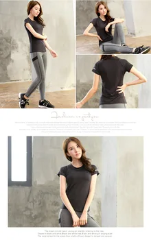 Yoga Hurtig Tør Sportstøj, der Kører Kvinder Elastisk Fitnesscenter Åndbart Tøj Solid Black Korte T-shirt