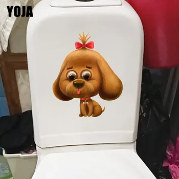 YOJA 18.7 X 22,9 CM Søde Tegneserie Hund Med Bue børneværelse Wall Stickers Toilet WC Dekoration T1-3000