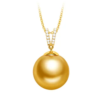 YS Luksus Serie 18K Guld Med Fast 12PCS 0.058 CT Diamant Naturlige Kulturperler 9-11mm South Sea Perle Vedhæng Halskæde