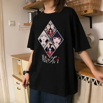 Yumeko sexede kvindelige kort-langærmet T-shirt sommer O-hals O-hals casual løs Gotisk tøj oversized T-shirt
