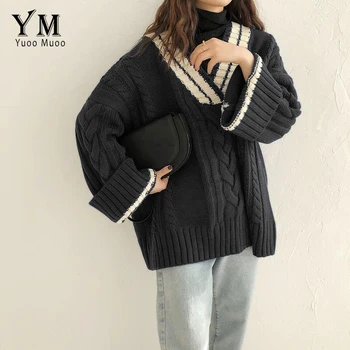YuooMuoo Twist Strikket Sweater Kvinder Mode Rød Jul Pullovere Kvindelige Vinter Løs Langærmet Trøjer 2021 Sueter Mujer