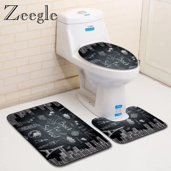 Zeegle 3stk bademåtte Sæt Absorberende Toilet Piedestal Tæppe Anti Slip Badeværelse Dørmåtte Brusebad Mat Afvaskelige Blød Flannel Toilet-Sæt