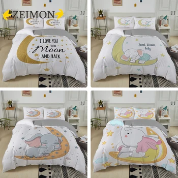 ZEIMON Baby Sengetøj Sæt Kids 3D Elefant Månen Tæppe/Dyne/Dyne Dækker Queen, King Size, Og Pudebetræk, Sengetøj Til Hele Sæsonen