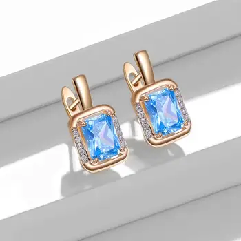 ZEMIOR Udsøgte Klip Øreringe Til Kvinder Fine Smykker Blue Square Crystal Elegante Dråbe Øreringe Kvindelige Fødselsdag Gave Ny