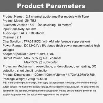 ZK-TB21 TPA3116D2 Bluetooth-5.0-Subwoofer-Forstærker Power yrelsens Kanal Stereo AMP Bass 2.1 Forstærker Audio yrelsen D4K7