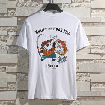 ZOENOVA Harajuku Broderi Panda Fiskeri Shirts Herre 2021 Hip Hop Streetwear t-shirts Sommer Mode Kort Ærme Toppe, t-Shirts Mandlige