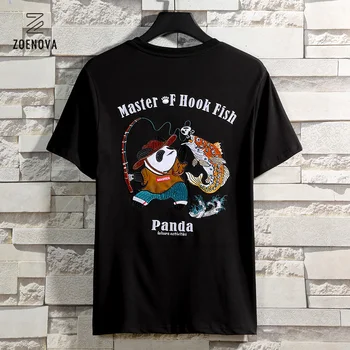 ZOENOVA Harajuku Broderi Panda Fiskeri Shirts Herre 2021 Hip Hop Streetwear t-shirts Sommer Mode Kort Ærme Toppe, t-Shirts Mandlige