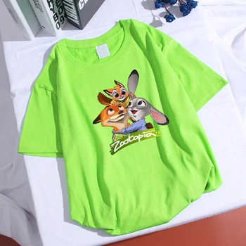Zootopia Judy Tegnefilm Kanin T-Shirts Disney-Animationsfilm Kawaii T-Shirt Kvinder Sommeren 2021 Casual T-Shirt Med Løs Søde Kvindelige T-Shirts