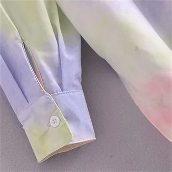 ZXQJ Kvinder 2021 Mode Overdimensionerede Tie-dye Print Bluser Vintage Lange Ærmer Ventilationskanaler Kvindelige Skjorter Blusas Smarte Toppe
