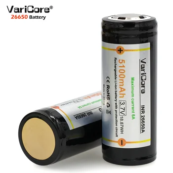 Ægte 3STK VariCore Beskyttelse 26650 5100mAh 3,7 V Li-ion Genopladeligt Batteri med PCB 8A 3.6 V-Power batterier til Lommelygten
