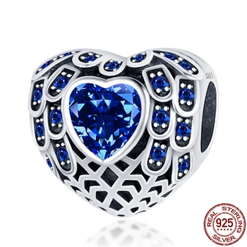 Ægte 925 Sterling Sølv, Blå Zircon Heart Perler Passer Oprindelige 3mm Armbånd&Øreringe Til Kvinder Fødselsdag Mode Smykker Gave
