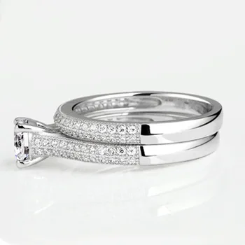 Ægte 925 Sterling Sølv Natural Diamond Brude Sæt Ringe til Kvinder, Fine, Faste Bryllup Smykker Anillos Mujer Bizuteria Ring Set