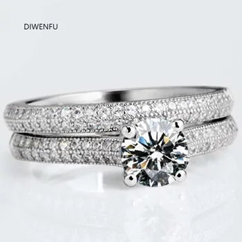 Ægte 925 Sterling Sølv Natural Diamond Brude Sæt Ringe til Kvinder, Fine, Faste Bryllup Smykker Anillos Mujer Bizuteria Ring Set