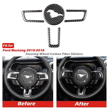 Ægte Carbon Fiber Rattet Indsætte Dekoration Dække Logo Klistermærke til Ford Mustang-2017 4stk