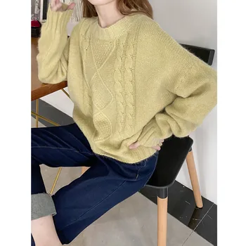 Ærme DTSTARZG Kvindelige Lang Varm Afslappet O-Hals Solid Farve Mode Løs Bluse Strikket Blød Daglige Toppe, Elegant Sweater