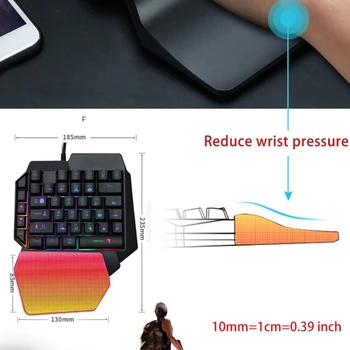 Én-Hånds-Baggrundsbelyst Spil Tastatur, 39-knap Venstre-Hånds Mini Mobile Spil Eksterne Gaming Tastatur med USB Vejrtrækning Lys