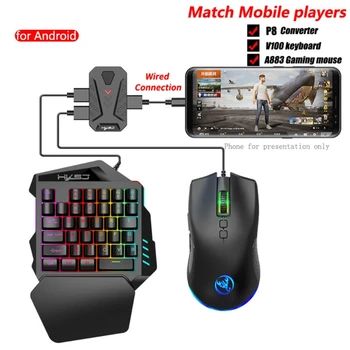 Én-Hånds-RGB-Gaming Tastatur og Mus Combo 35 Nøgler Mini Kablede Gaming Tastatur med Mus og Tastatur P8 Converter